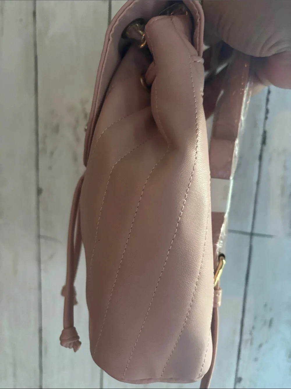 Quilted Pink Mini Backpack with Gold Hardware